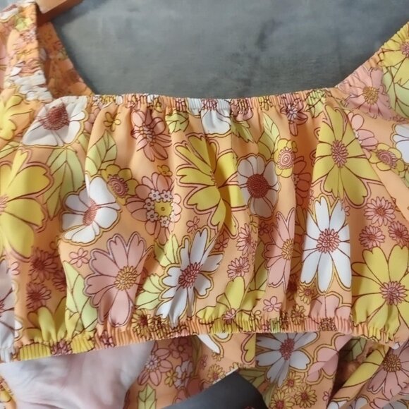 Madden NYC Floral Puff Sleeve CropTop M Y2K Retro Orange Festival Sunflower Vibe - Picture 10 of 14